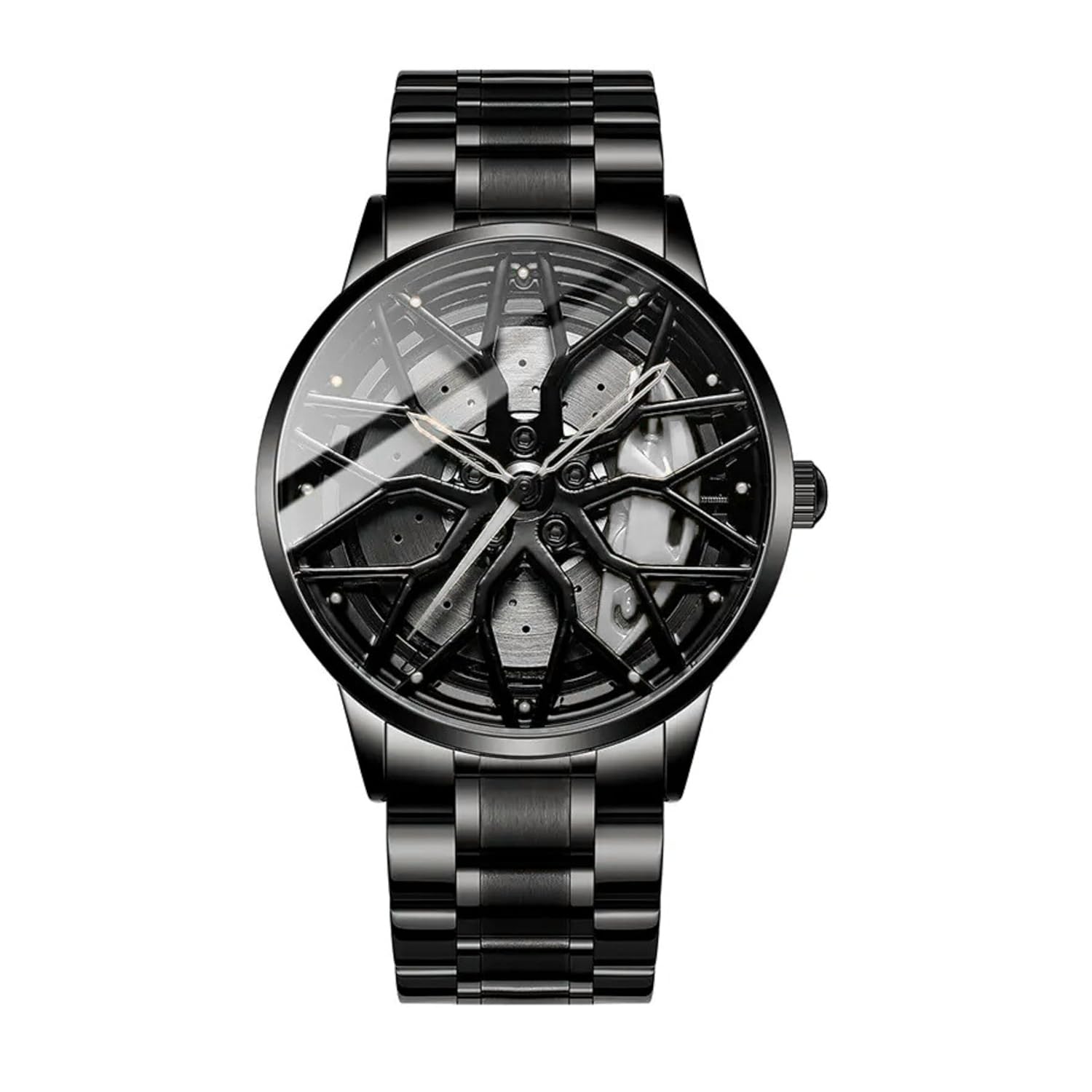 GOLDENIZE FASHION Branded Men's Sport Quartz Watch Car Wheel Multicolour Dial Wheel Dial 360 Rotating Casual Fashion Stainless Steel Alloy Mens &Boy's Luxury Metal Gift Creative Watch
