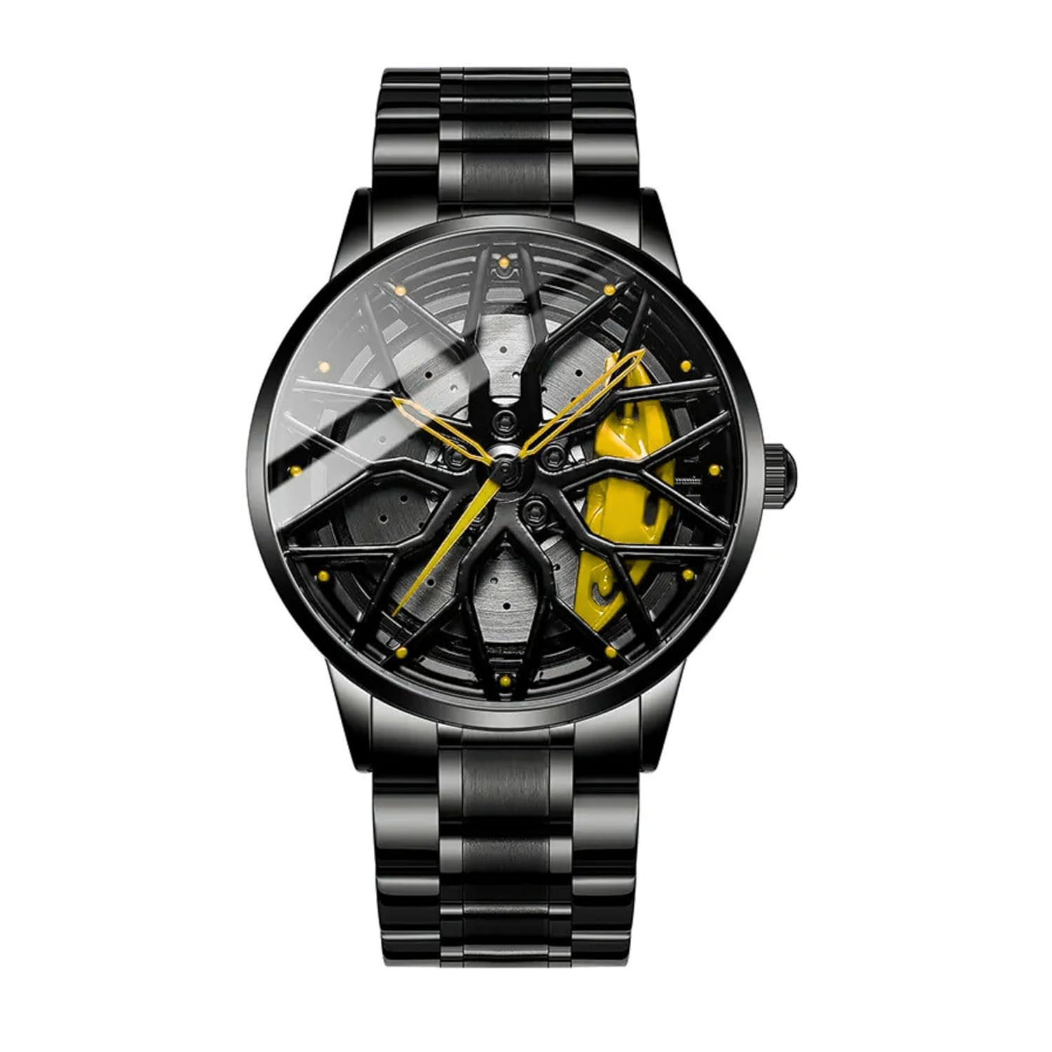 GOLDENIZE FASHION Branded Men's Sport Quartz Watch Car Wheel Multicolour Dial Wheel Dial 360 Rotating Casual Fashion Stainless Steel Alloy Mens &Boy's Luxury Metal Gift Creative Watch