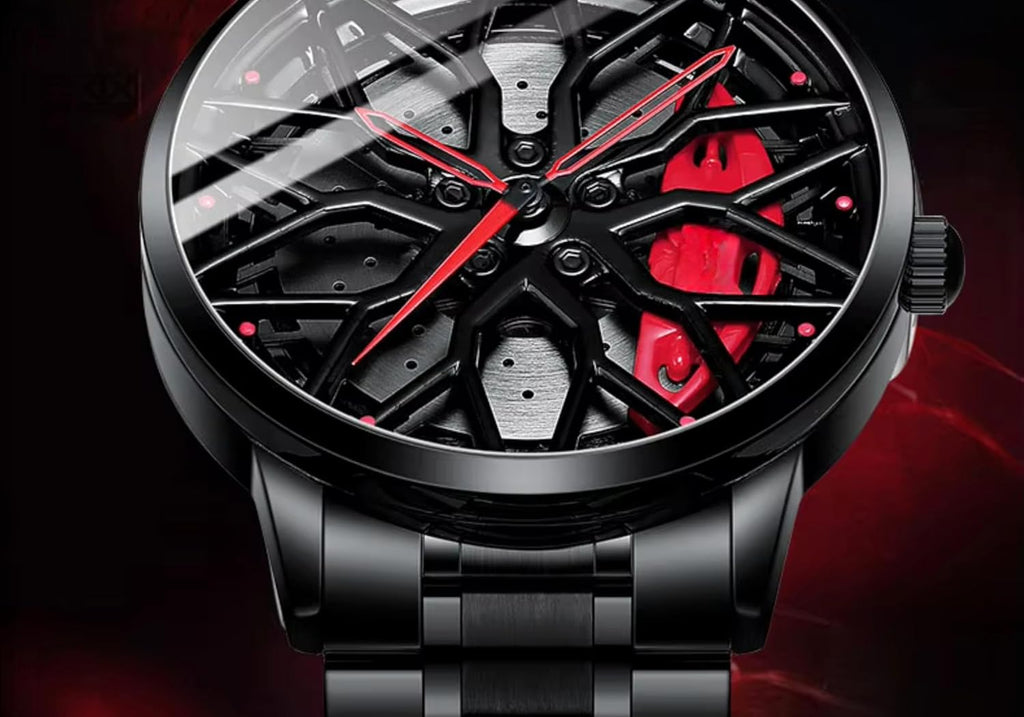 GOLDENIZE FASHION Branded Men's Sport Quartz Watch Car Wheel Multicolour Dial Wheel Dial 360 Rotating Casual Fashion Stainless Steel Alloy Mens &Boy's Luxury Metal Gift Creative Watch