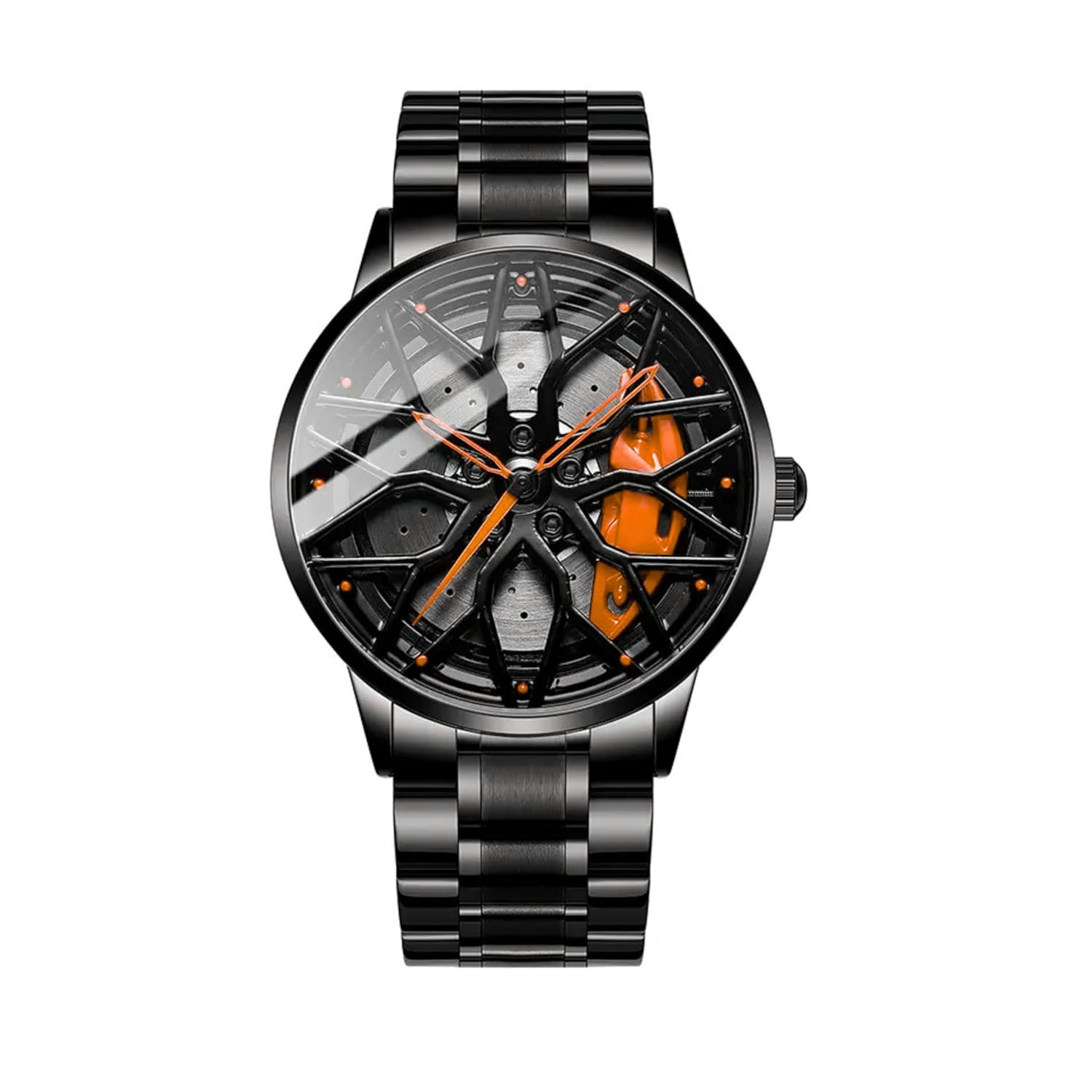 GOLDENIZE FASHION Branded Men's Sport Quartz Watch Car Wheel Multicolour Dial Wheel Dial 360 Rotating Casual Fashion Stainless Steel Alloy Mens &Boy's Luxury Metal Gift Creative Watch