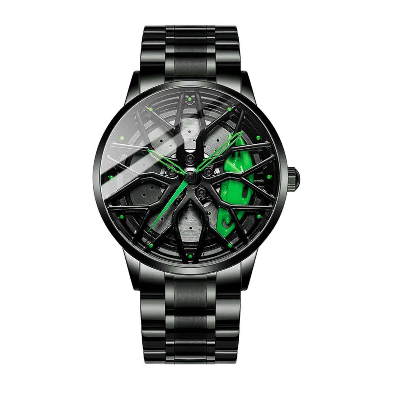 GOLDENIZE FASHION Branded Men's Sport Quartz Watch Car Wheel Multicolour Dial Wheel Dial 360 Rotating Casual Fashion Stainless Steel Alloy Mens &Boy's Luxury Metal Gift Creative Watch