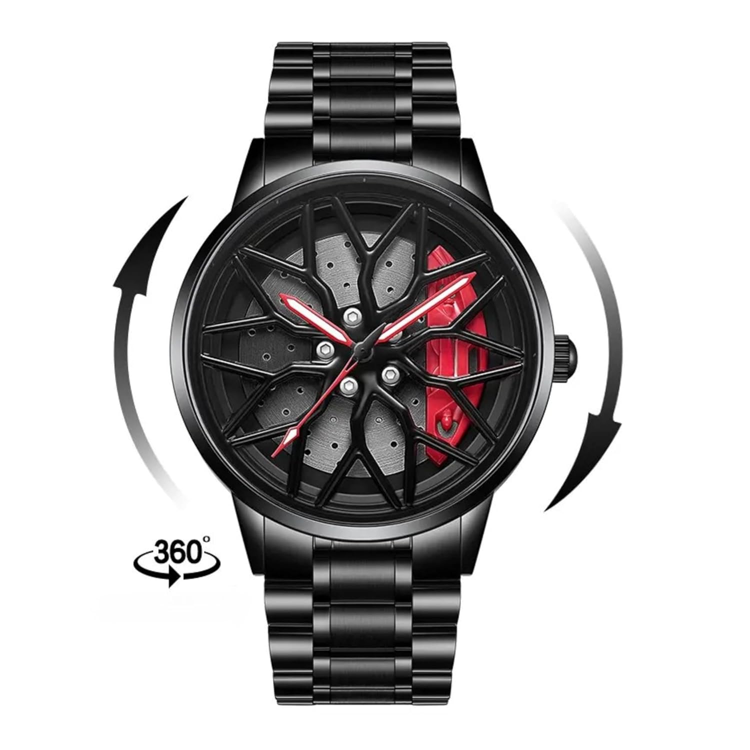 GOLDENIZE FASHION Branded Men's Sport Quartz Watch Car Wheel Multicolour Dial Wheel Dial 360 Rotating Casual Fashion Stainless Steel Alloy Mens &Boy's Luxury Metal Gift Creative Watch