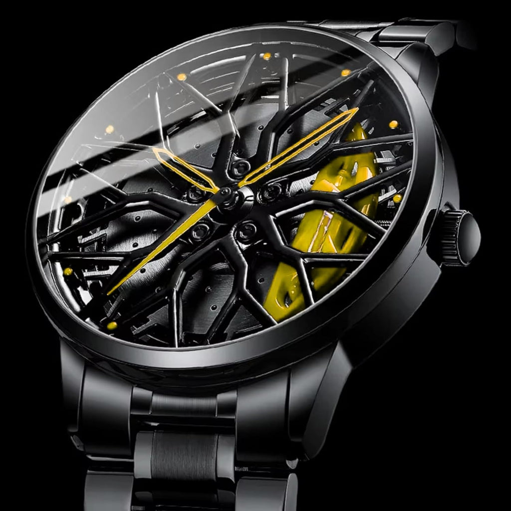 GOLDENIZE FASHION Branded Men's Sport Quartz Watch Car Wheel Multicolour Dial Wheel Dial 360 Rotating Casual Fashion Stainless Steel Alloy Mens &Boy's Luxury Metal Gift Creative Watch