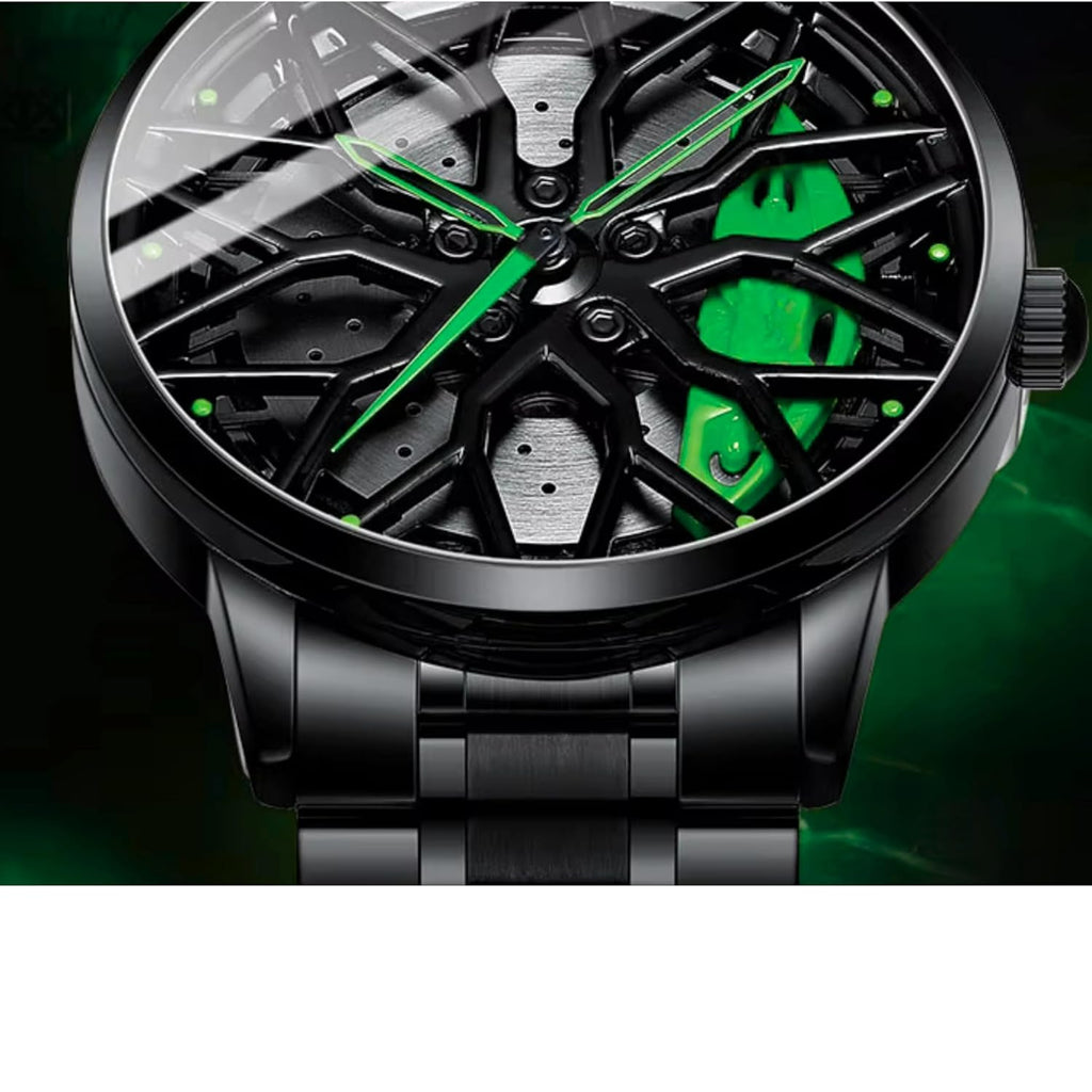GOLDENIZE FASHION Branded Men's Sport Quartz Watch Car Wheel Multicolour Dial Wheel Dial 360 Rotating Casual Fashion Stainless Steel Alloy Mens &Boy's Luxury Metal Gift Creative Watch