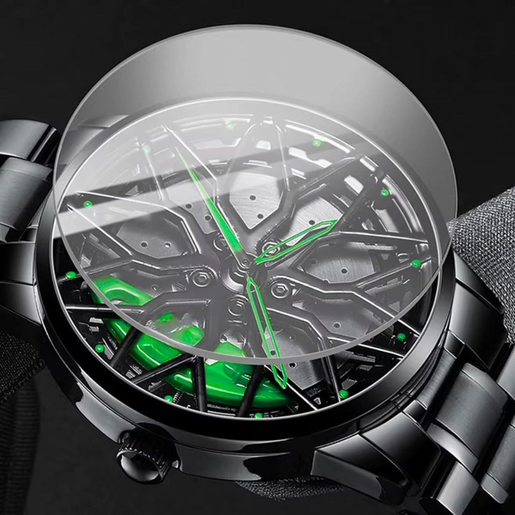 GOLDENIZE FASHION Branded Men's Sport Quartz Watch Car Wheel Multicolour Dial Wheel Dial 360 Rotating Casual Fashion Stainless Steel Alloy Mens &Boy's Luxury Metal Gift Creative Watch