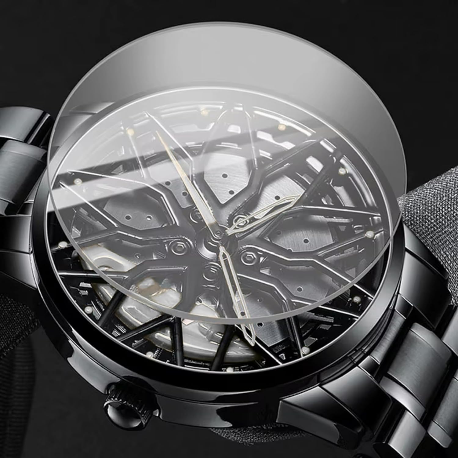 GOLDENIZE FASHION Branded Men's Sport Quartz Watch Car Wheel Multicolour Dial Wheel Dial 360 Rotating Casual Fashion Stainless Steel Alloy Mens &Boy's Luxury Metal Gift Creative Watch