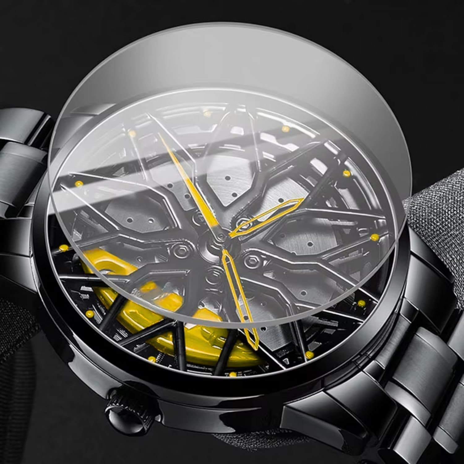 GOLDENIZE FASHION Branded Men's Sport Quartz Watch Car Wheel Multicolour Dial Wheel Dial 360 Rotating Casual Fashion Stainless Steel Alloy Mens &Boy's Luxury Metal Gift Creative Watch