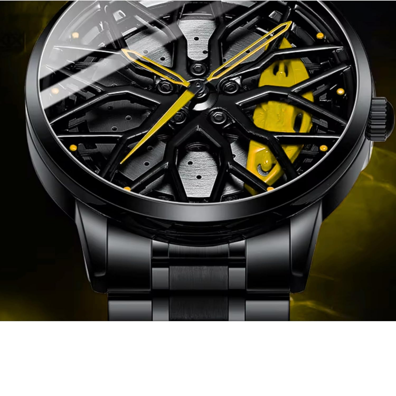 GOLDENIZE FASHION Branded Men's Sport Quartz Watch Car Wheel Multicolour Dial Wheel Dial 360 Rotating Casual Fashion Stainless Steel Alloy Mens &Boy's Luxury Metal Gift Creative Watch
