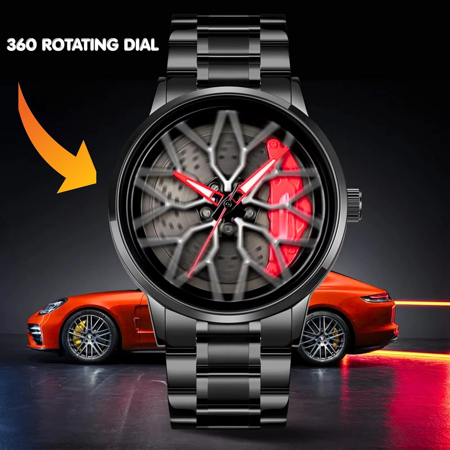 GOLDENIZE FASHION Branded Men's Sport Quartz Watch Car Wheel Multicolour Dial Wheel Dial 360 Rotating Casual Fashion Stainless Steel Alloy Mens &Boy's Luxury Metal Gift Creative Watch